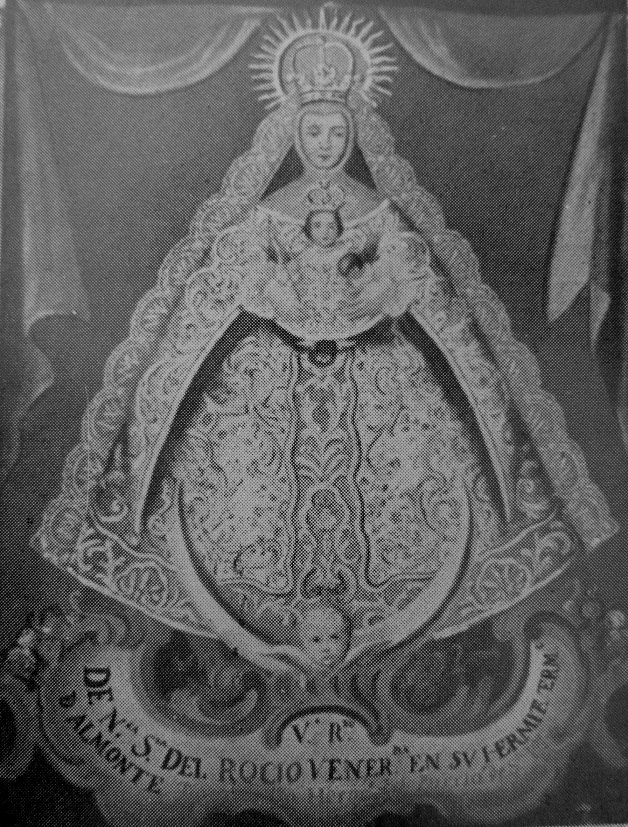 Esta pintura es de la Virgen del Rocío que se conserva desde 1768 en El Puerto de Santa Maria, y que confundían también con su Patrona, la Virgen de los Milagros.