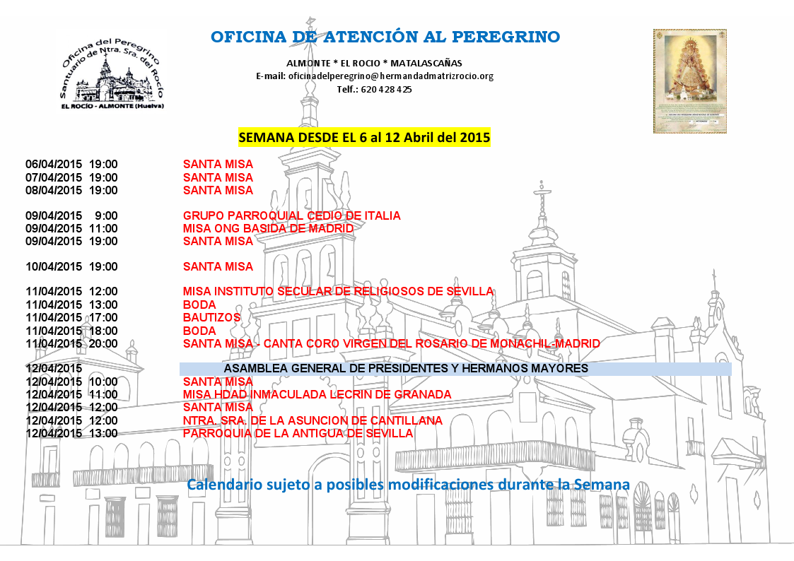 calendario peregrinaciones 6 al 12:04-2014