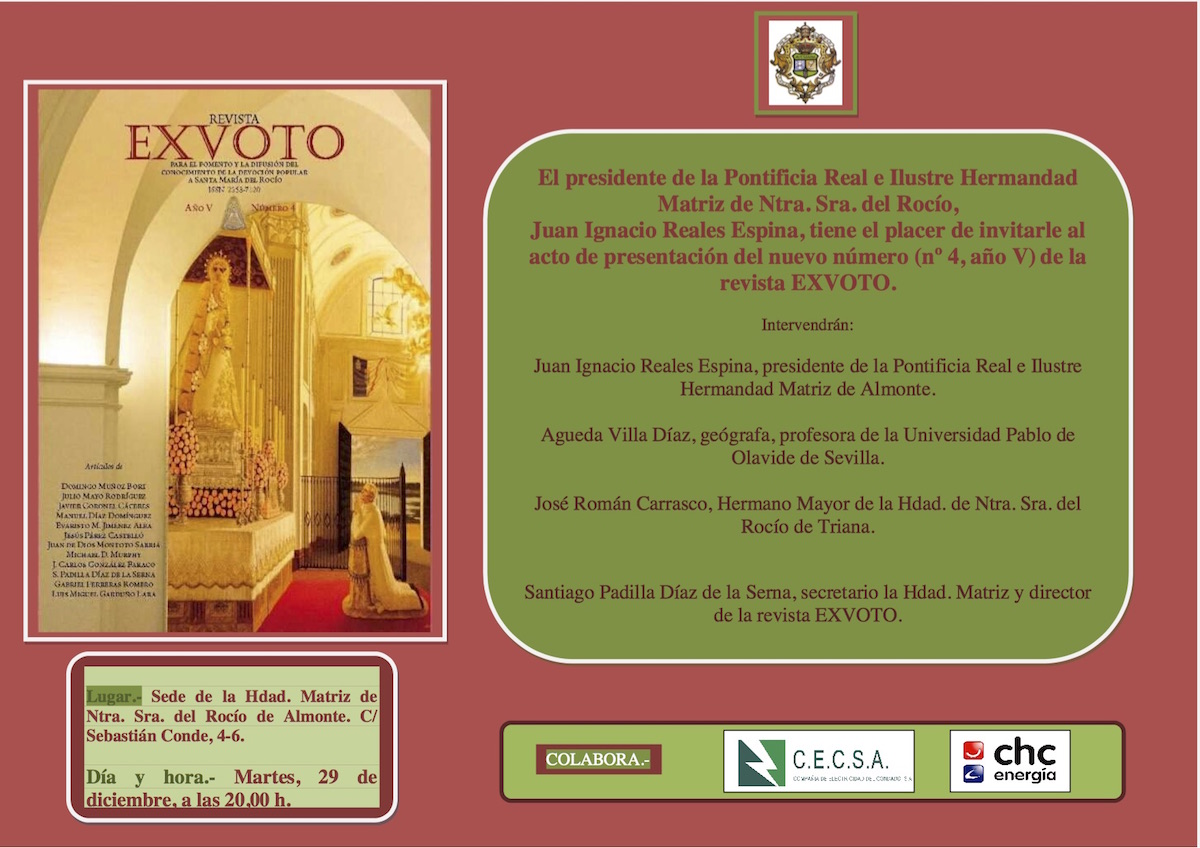 Tarjetón invitación presentación de la revista EXVOTO 2015