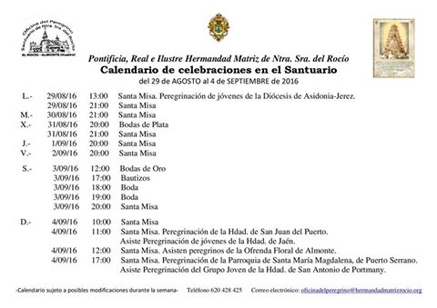 Calendario 29-o8 a 4 de 09 de 2016