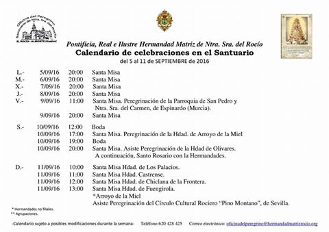 Calendario 5 al 11 deseptiembre 2016