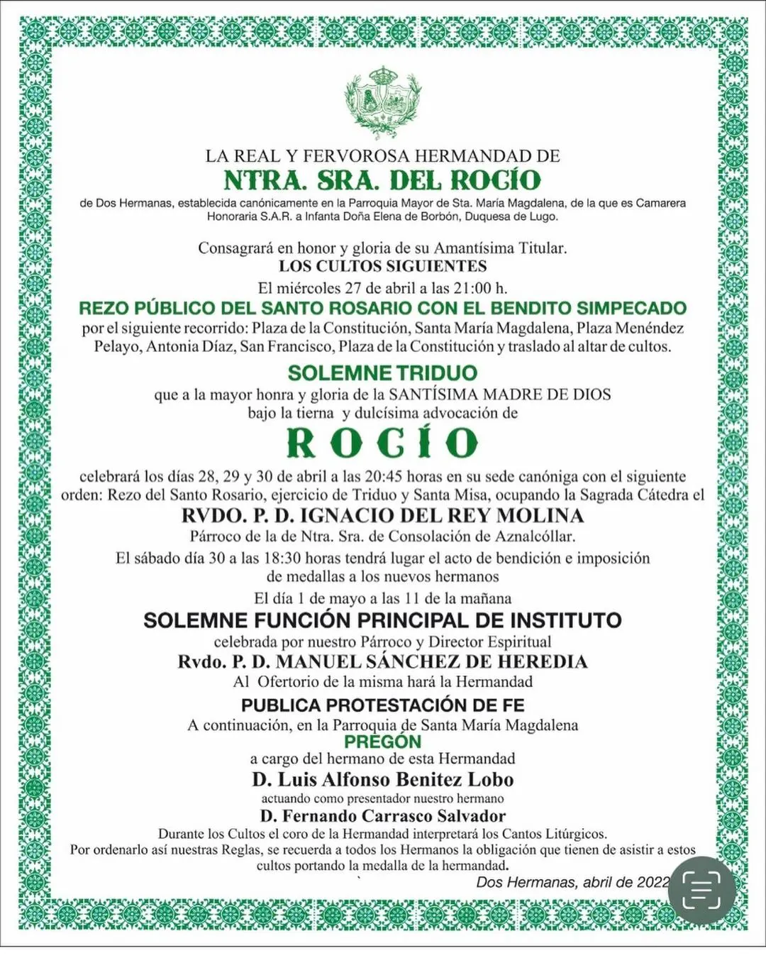 cultos rocio 2022-Dos Hermanas