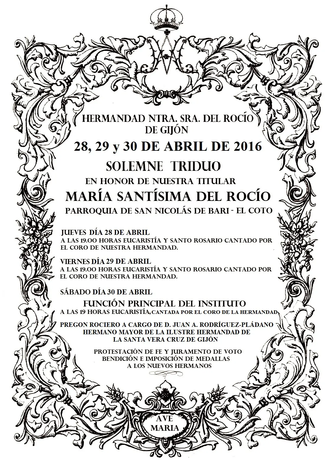 CARTEL TRIDUO 2016 HDAD ROCÍO GIJÓN