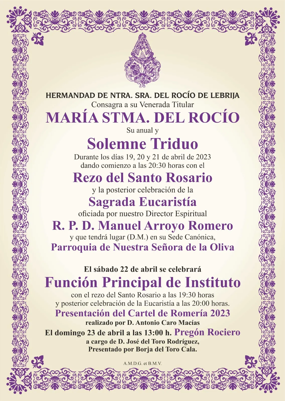 cultos rocio 2023 Lebrija