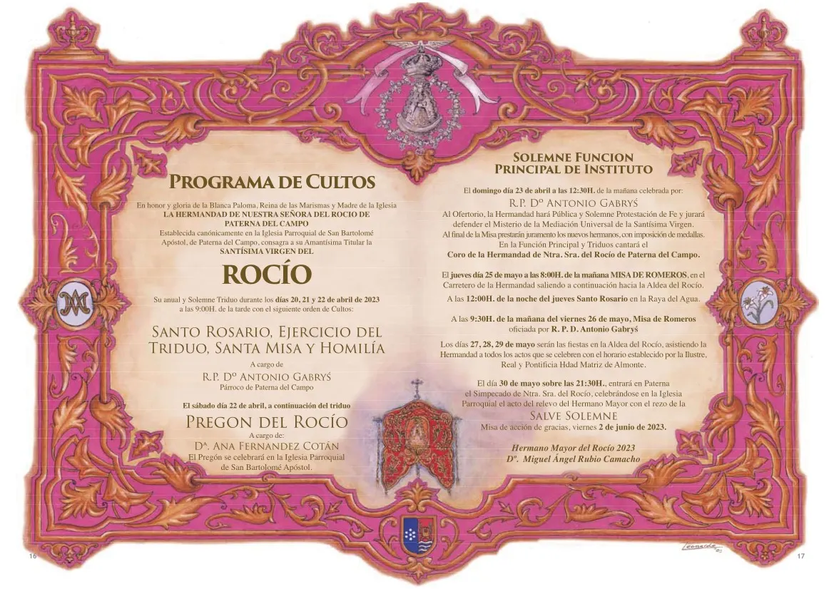 cultos rocio 2023 Paterna del Campo
