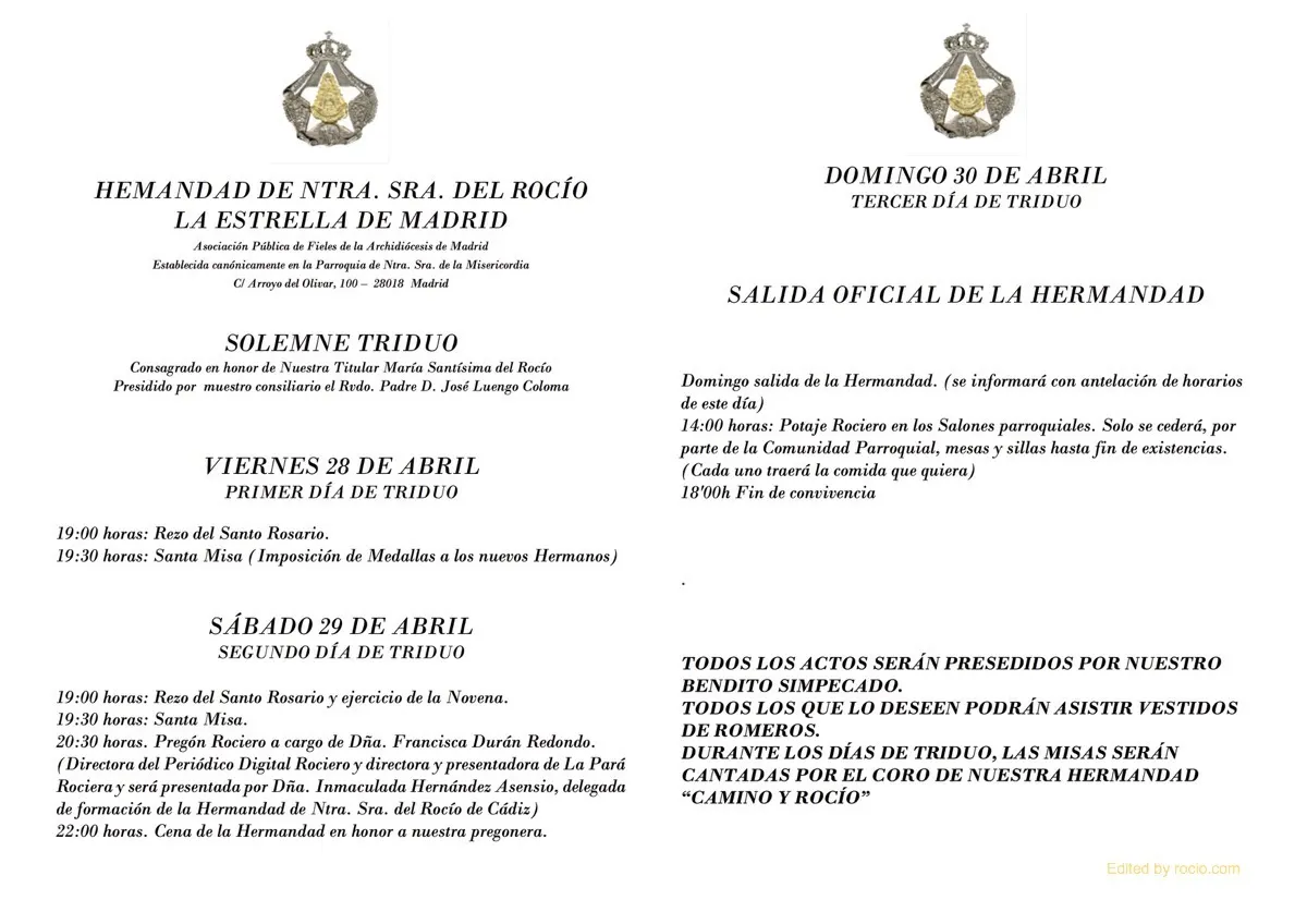 estrella de madrid -2 DÍPTICO TRIDUO 2017