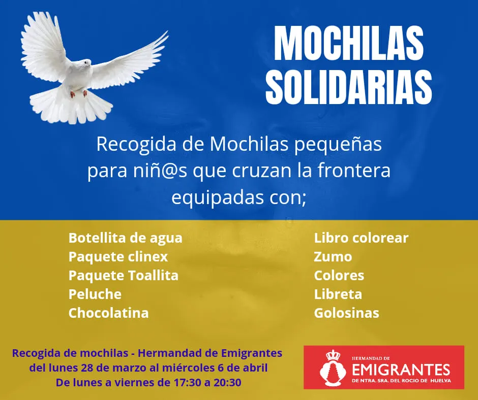 Rocio Emigrantes Cartel Mochilas solidarias