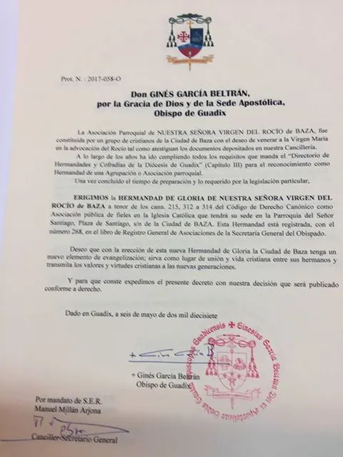 Baza hermandad canónica 2017