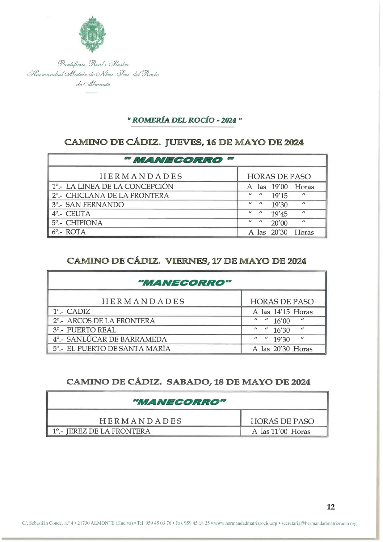 HORARIOS DE PASO-12
