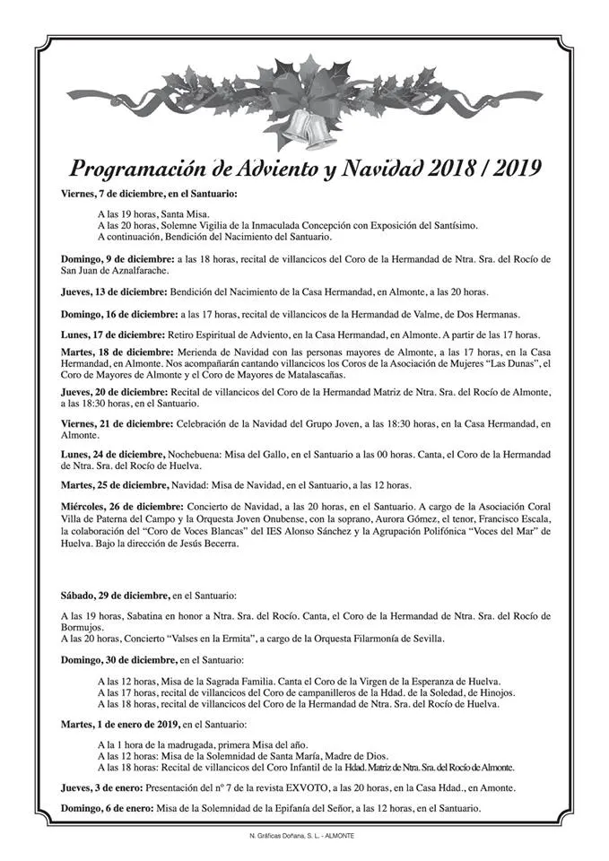 Programacion de Adviento y Navidad de la Hermandad Matriz.