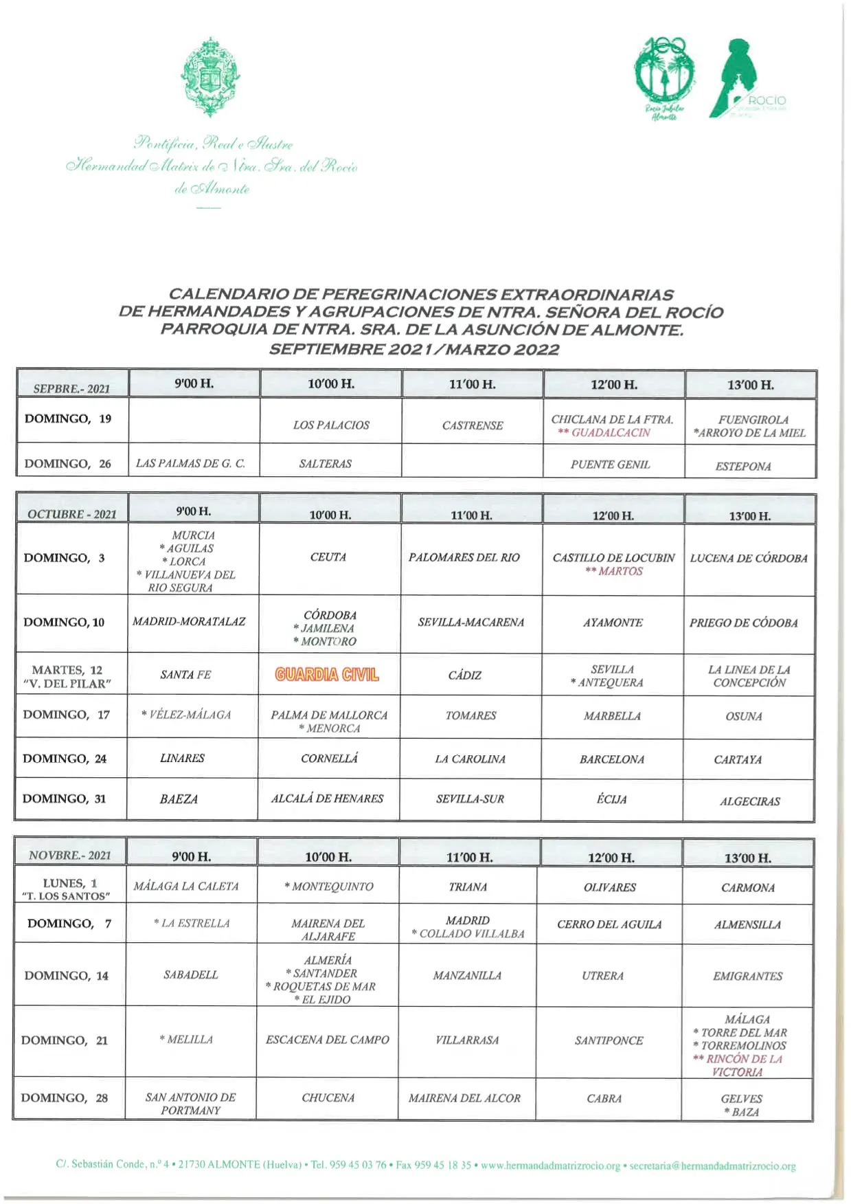 calendario peregrinaciones rocio 2021-2022-1