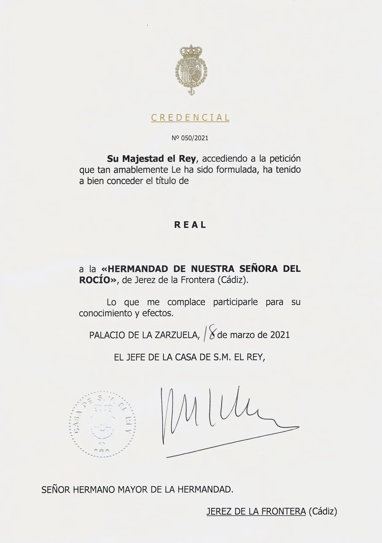 rocio jerez titulo de real hermandad