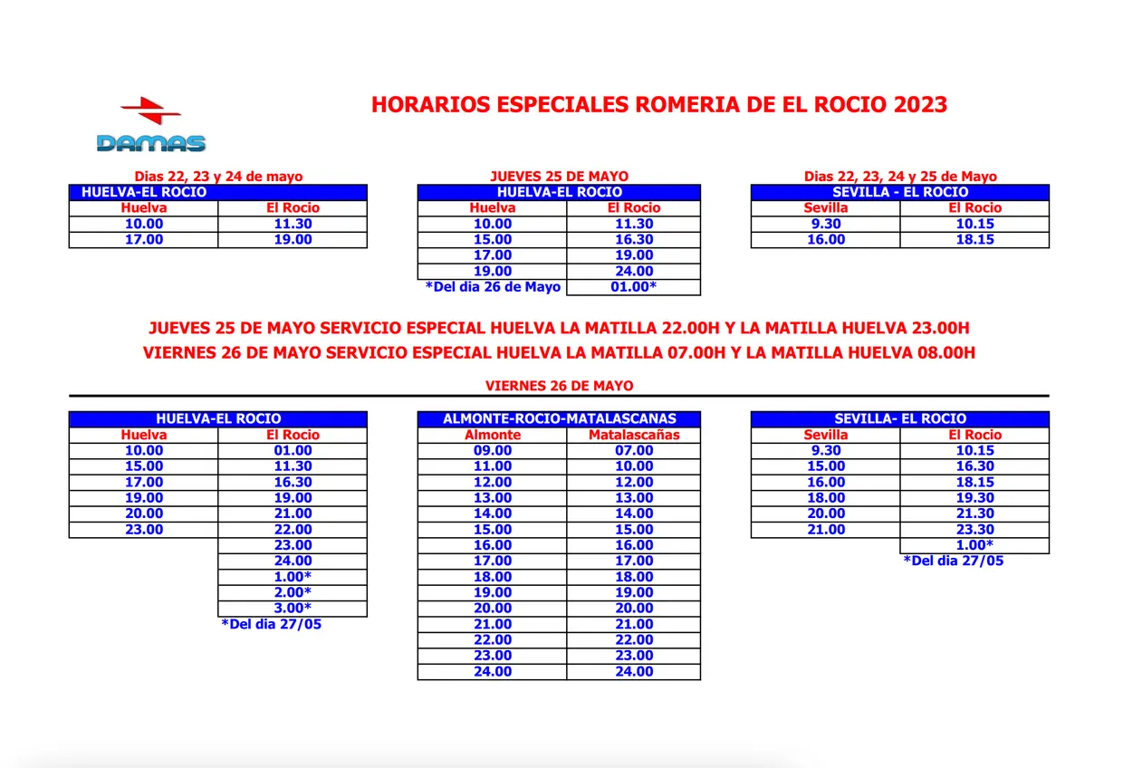 Horarios Bus Damas rocio 2023-1