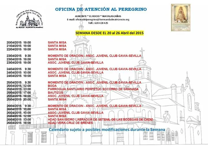 calendario peregrinaciones 20-26-abril-2015