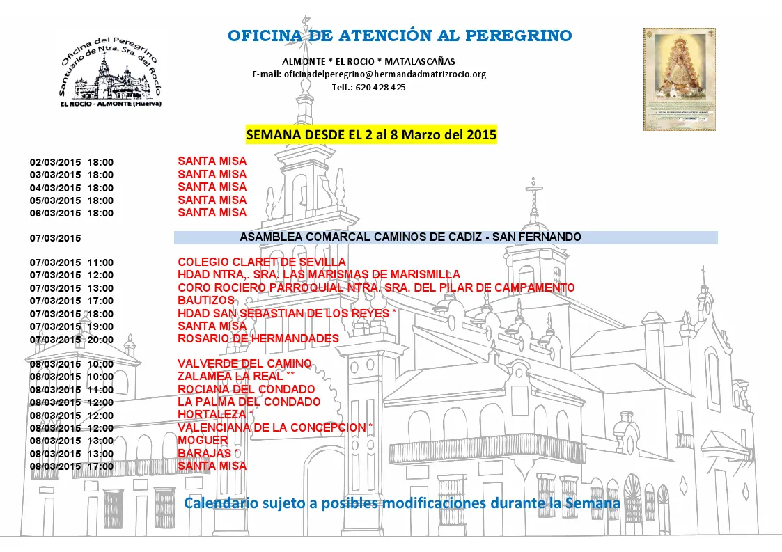 calendario del 2 al 8 de marzo 2015