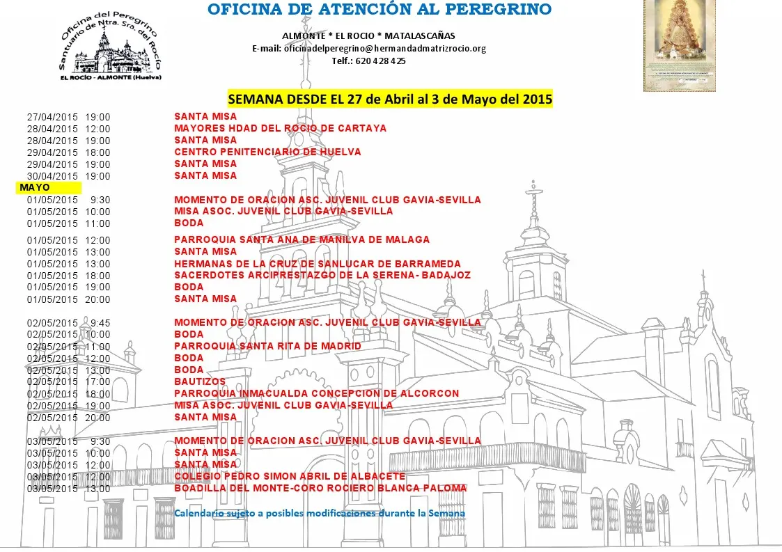 Calendario 27-04 al 3-05 de 2015