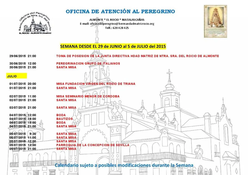 Calendario del 29 al 5 de junio 2015