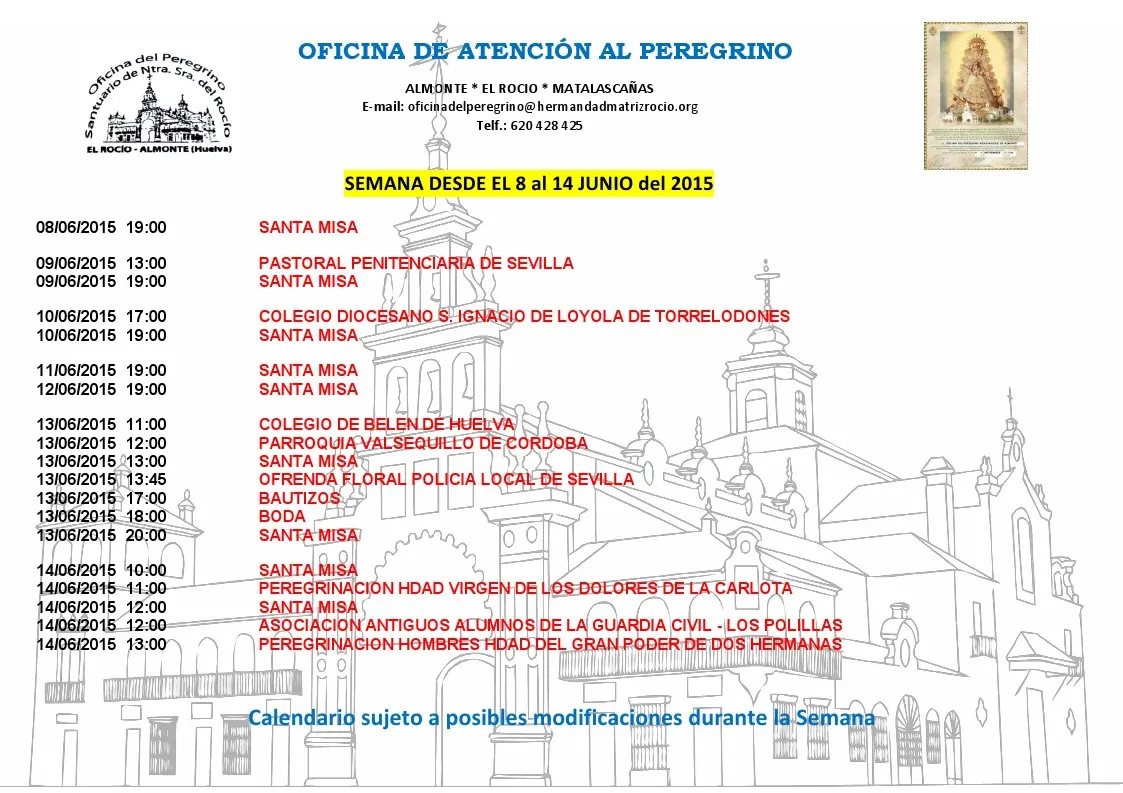 Calendario del 8 a 14 junio 2015