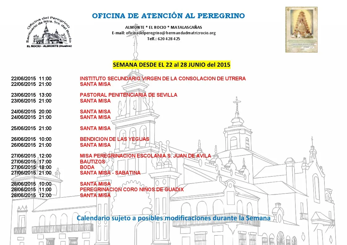 calendario del 22 al 28 de junio 2015
