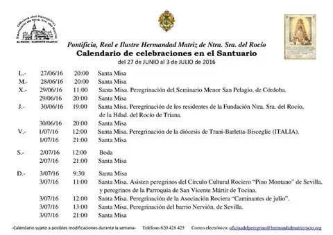 Calendario 27 de junio a 3 de julio 2016