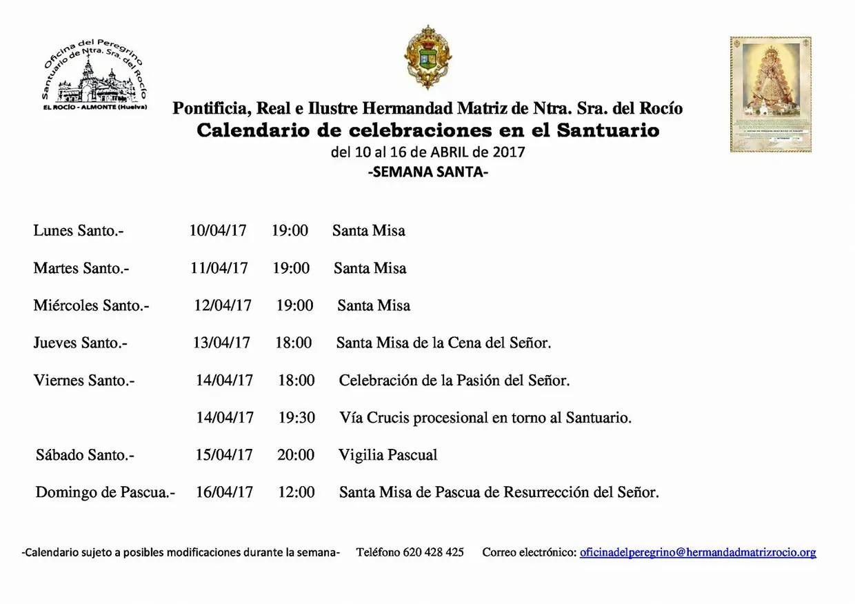 Calendario del 10 alñ 16 de abril 2017 rocio