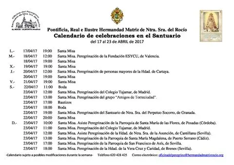 Calendario del 17 al 23 de abril 2017 rocio