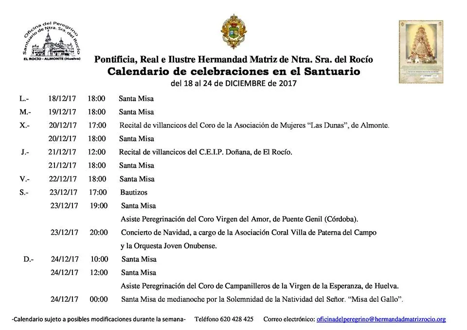 Calendario-de-Celebraciones-en-el-Santuario-del-RociÌo-del-18-al-24-de-diciembre-de-2017