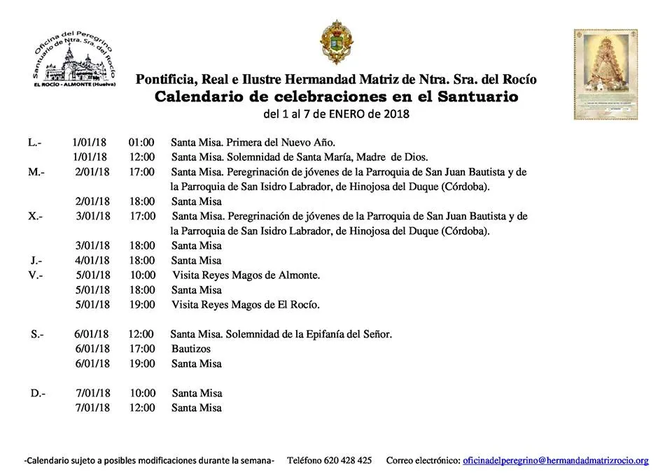Calendario-de-Celebraciones-en-el-Santuario-del-Rocio-del-1-al-7-de-enero-de-2018