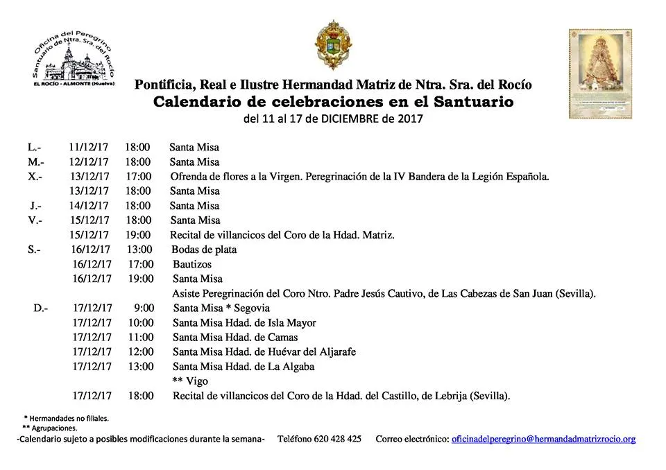 Calendario-de-Celebraciones-en-el-Santuario-del-Rocio-del-11-al-17-de-diciembre-de-2017