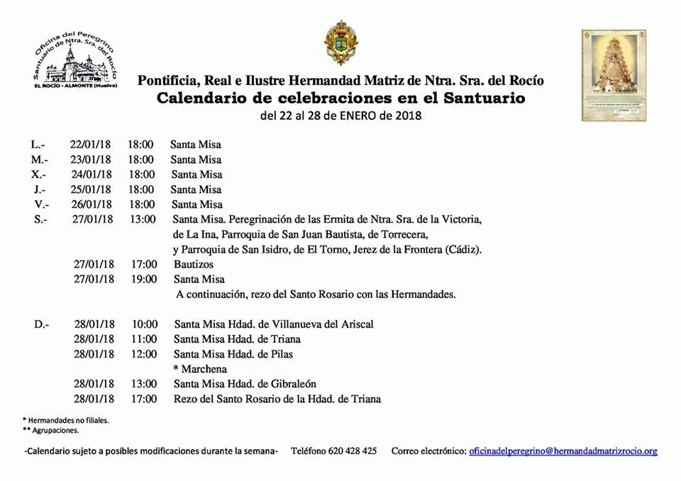 Calendario-de-Celebraciones-en-el-Santuario-del-Rocio-del-22-al-28-de-enero-de-2018