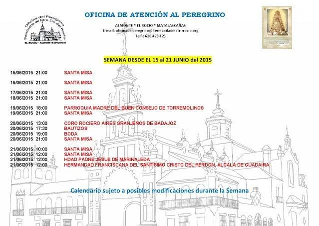 Calendario del 15 al 21 de junio 2015