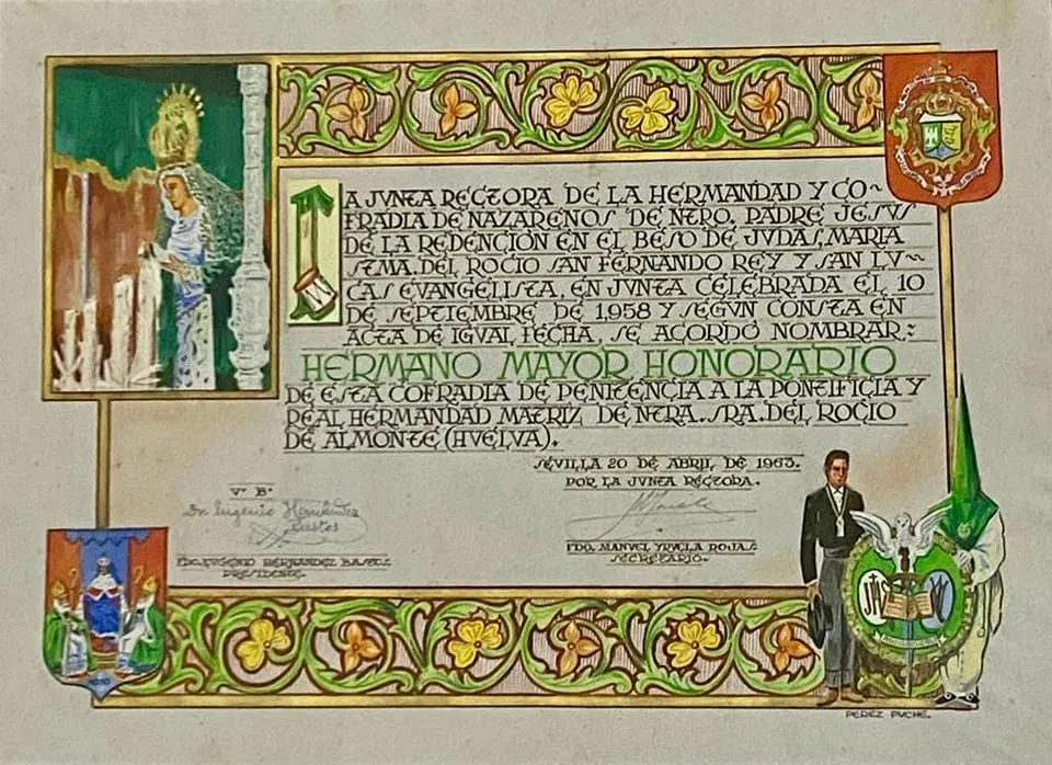 Hdad. redencion de sevilla nombra hno. mayor honorario a la matriz del rocio.