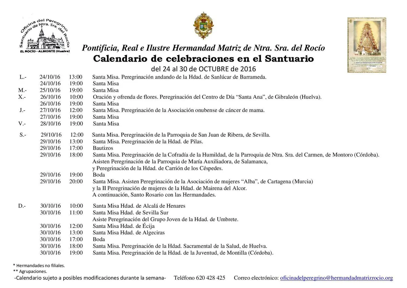 calendario-de-celebraciones-rocio-24-al-30-de-octubre-2016