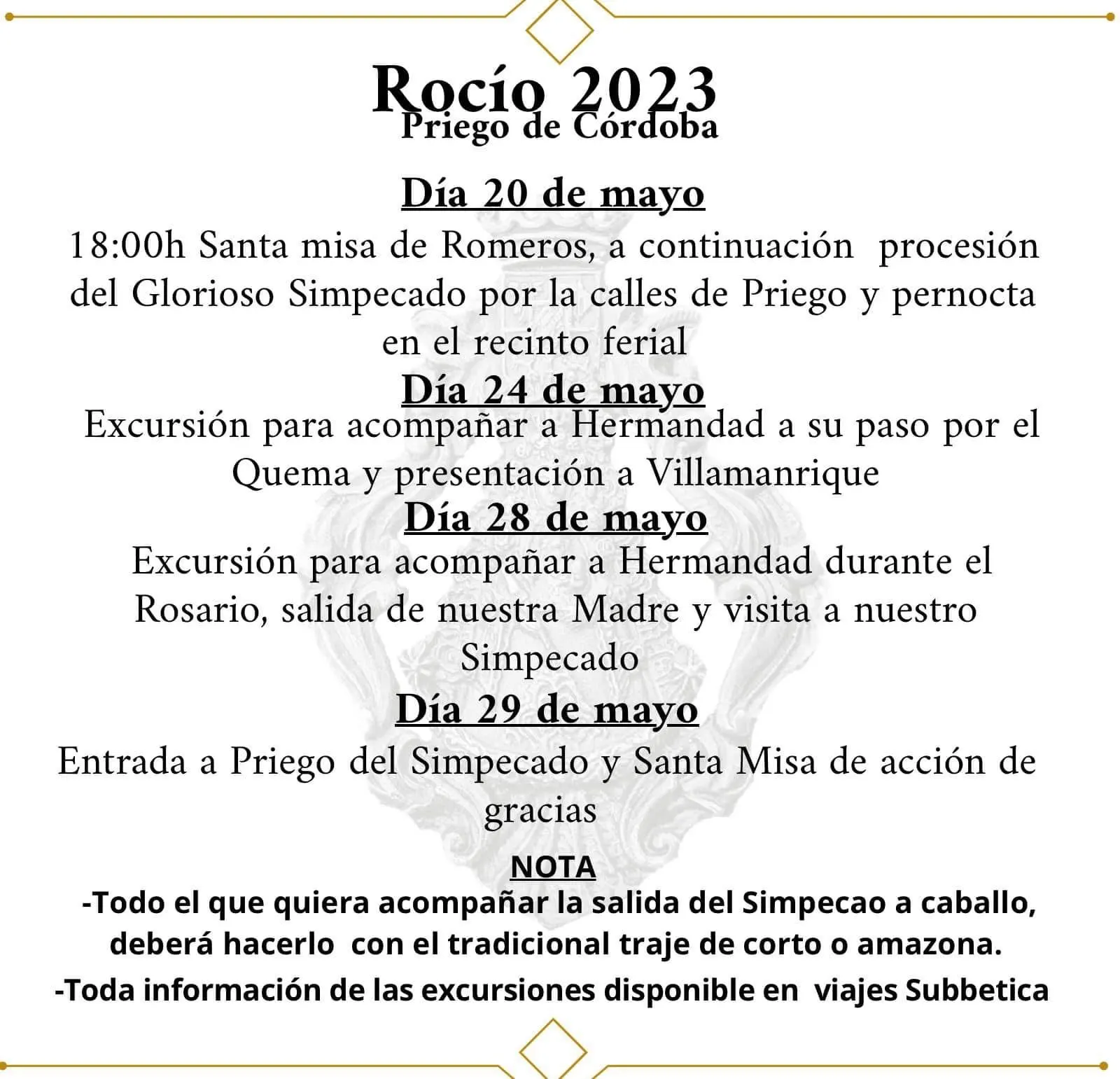 cultos rocio 2023 Priego de cordoba