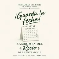 Calendario de mesa que destaca el 21 de noviembre con un círculo y texto que anuncia la Zambomba del Rocío de Puente Genil para ese día