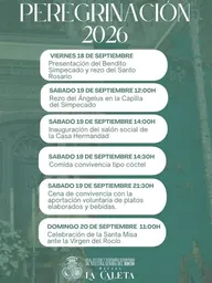 Programa detallado de la Peregrinación Extraordinaria 2026 con fechas y horarios de actos religiosos y sociales de la Hermandad de Málaga-La Caleta