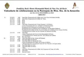 Calendario de Celebraciones en la Parroquia de Almonte del 18 al 24 de noviembre de 2019