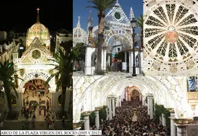 Arco de la Plaza Virgen del Rocio de Almonte para el Traslado (2005 y 2012), realizado por Juan Antonio Acosta. Fue conocida como la Catedral Efimera o la ultima Catedral Gotica.