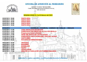 calendario peregrinaciones 2 al 8 febrero 2015