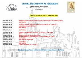 Calendario semanal de Peregrinaciones del 27 al 30 de mayo