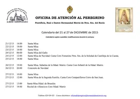 CALENDARIO SEMANAL DEl 21 AL 27 DICIEMBRE 2015
