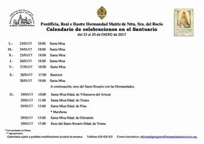 Calendario de celebraciones en el rocio del 23 al 29 de enero de 2017