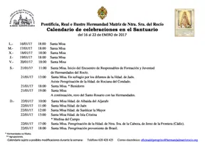Calendario de celebraciones rocio del 16 al 22 de enero 2017