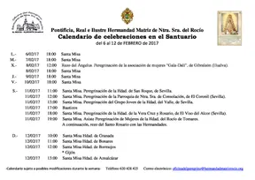Calendario rocio del 6 al 12 de febrero de 2017