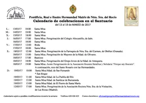 Calendario celebraciones rocio 13 al 19 de marzo de 2017