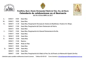 Calendario de celebraciones santuario del rocio del 24 al 30 de abril