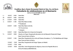 Calendario de Celebraciones en el Santuario del Rocío del 9 al 15 de octubre de 2017-1