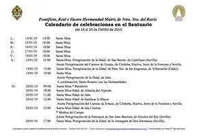 Calendario de Celebraciones en el Santuario del Rocío del 14 al 20 de enero de 2018