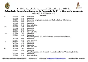 Calendario de Celebraciones en la Parroquia de la Asuncion del 21 al 27 de octubre 2019-1