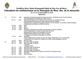 Calendario de Celebraciones en la parroquia de la Asuncion del 4 al 10 de noviembre de 2019-2
